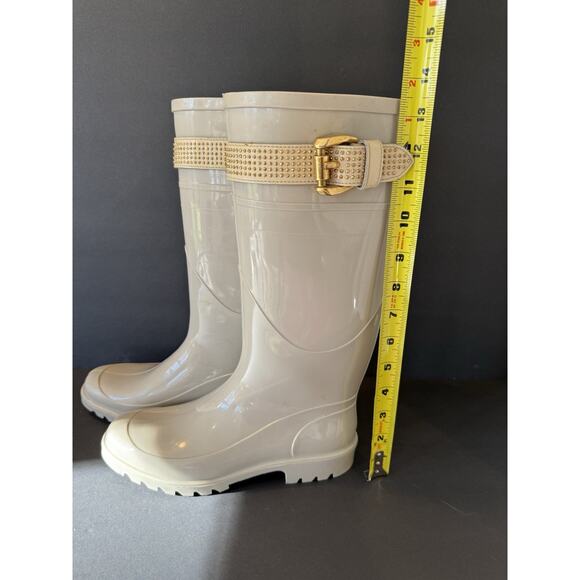 Burberry Plaid Lined Rain Boots Beige Rubber Equestrian Buckle Women’s EU 37 - Picture 15 of 16